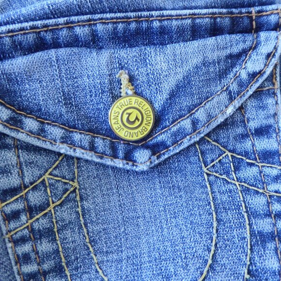 Blue Religion Light Blue Low Rise Boot Legs Yellow Button Flap Pockets Jeans 28 - Picture 11 of 15